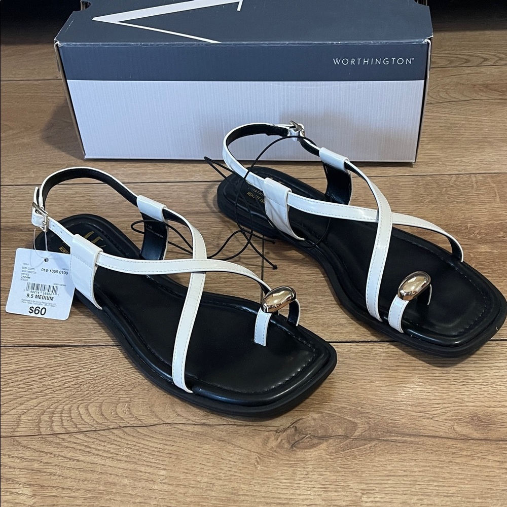 Worthington Black and White Strappy Sandals